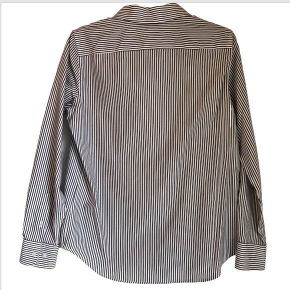 Easy Care Button Front Shirt 100% Cotton Dark Grey Stripe Shirt Sz S Classic - Picture 3 of 6